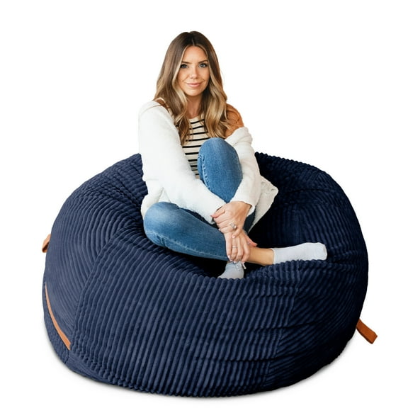 Big Joe Fuf 5Ft Oversized Foam Bean Bag Chair for Kids, Teens, Adults, Midnight Blue, Corded Plush, 5 foot Large Reading and Gaming Seat