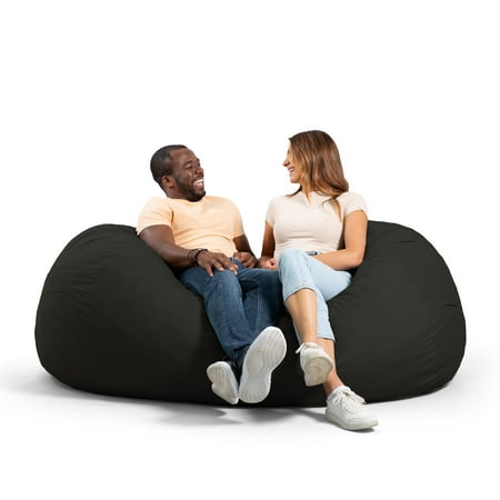 Big Joe Fuf Media Lounger Foam Filled Bean Bag Chair with Removable Cover, Black Lenox, Durable Woven Polyester, 6 feet Giant