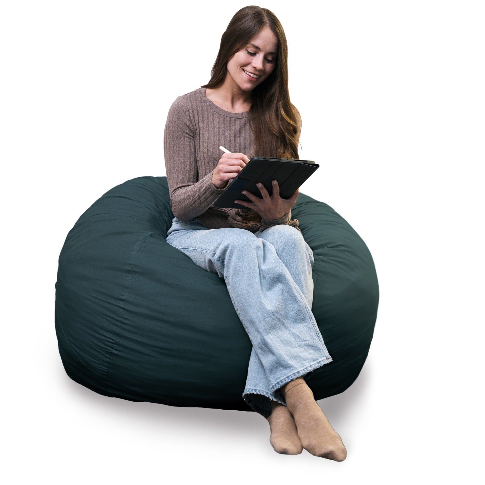 Big Joe Fuf 4Ft Foam Bean Bag Chair with Removable Cover for Kids, Teens, Deep Sea Velveteen, Durable Woven Polyester, 4 foot Large Reading and Gaming Seat
