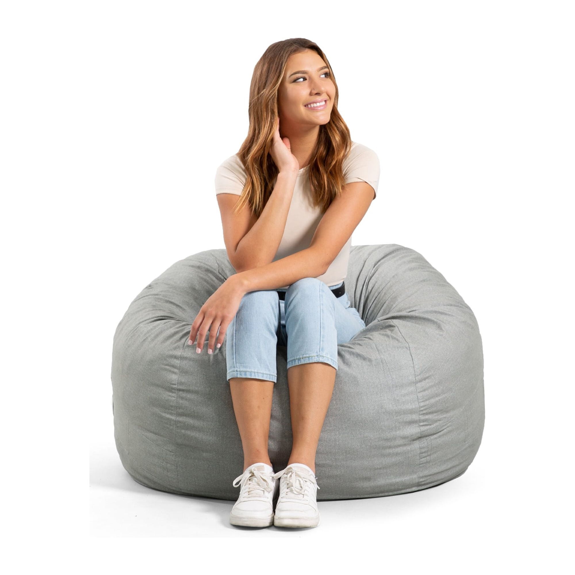 Fog Gray Medium Foam Filled Bean Bag Chair with Removable Cover