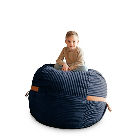 Big Joe Fuf 4Ft Foam Bean Bag Chair with Removable Cover for Kids, Teens, Midnight Blue, Corded Plush, 4 foot Large Reading and Gaming Seat