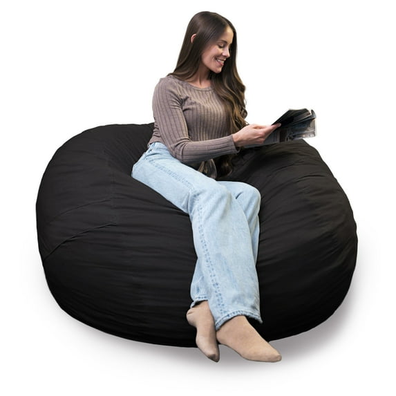 Big Joe Fuf 7Ft Giant Foam Bean Bag Chair, Oversized Couch with Removable Cover for Kids, Teens, Adults, Onyx Lenox, Durable Woven Polyester, 7 Foot