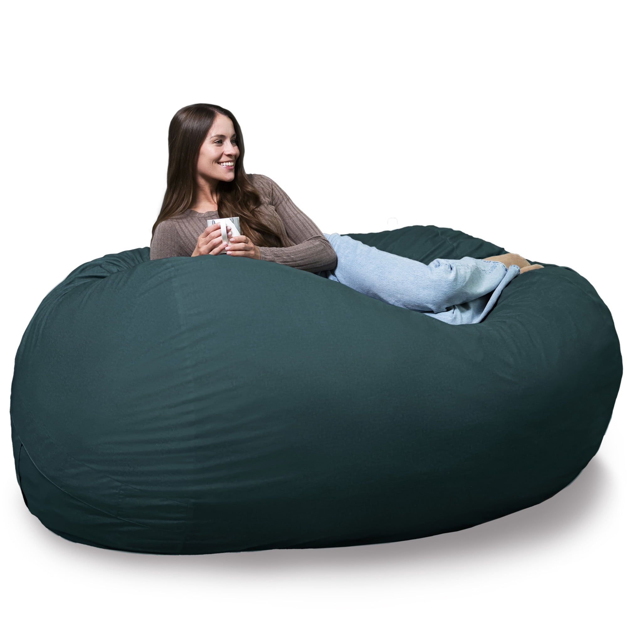 Big Joe Fuf 7Ft Giant Foam Bean Bag Chair, Oversized Couch with Removable Cover for Kids, Teens, Adults, Deep Sea Velveteen, Durable Woven Polyester, 7 Foot
