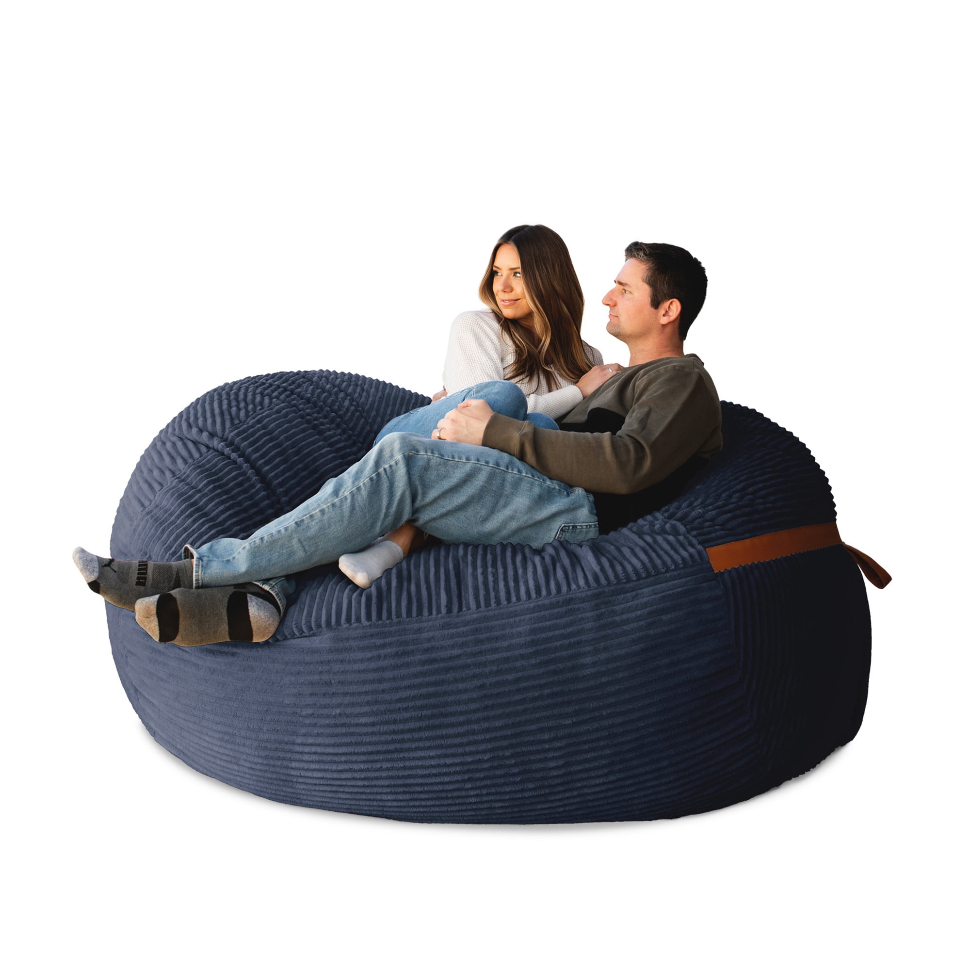 Big Joe Fuf 7Ft Giant Foam Bean Bag Chair, Oversized Couch with Removable Cover for Kids, Teens, Adults, Midnight Blue Corded Plush, 7 Foot