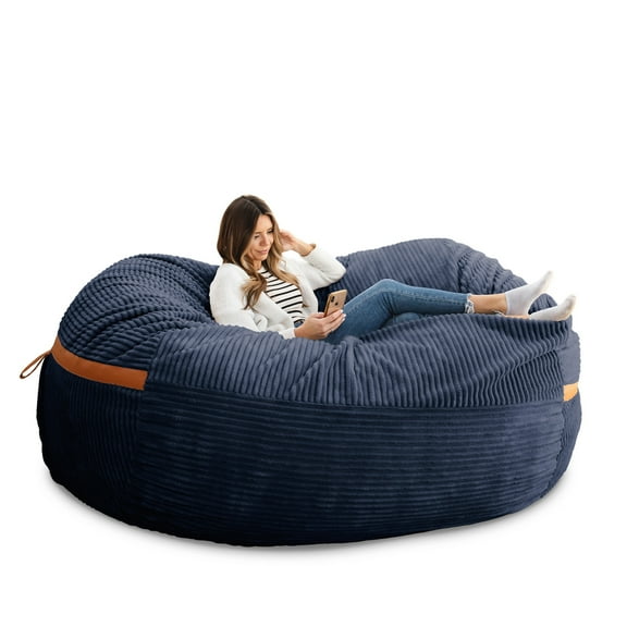 Big Joe Fuf 7Ft Giant Foam Bean Bag Chair Couch with Removable Cover for Kids, Teens, Adults, Midnight Blue Corded Plush, 7 foot Oversized
