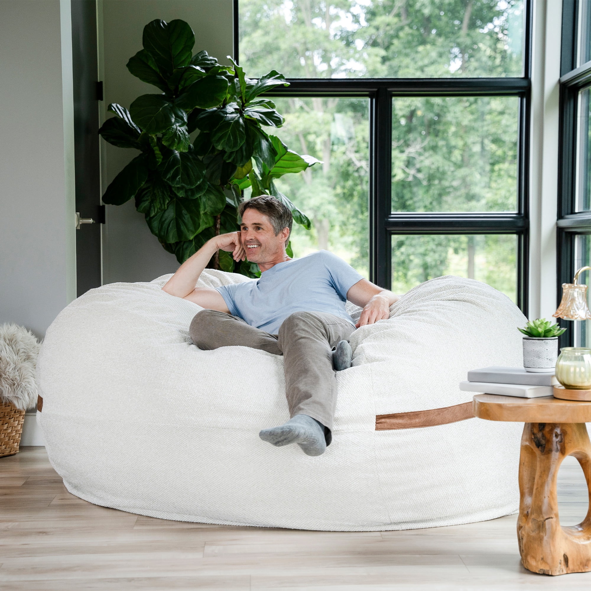 Big Joe Fuf 8Ft Giant Foam Bean Bag Chair, Oversized Couch, Coffee