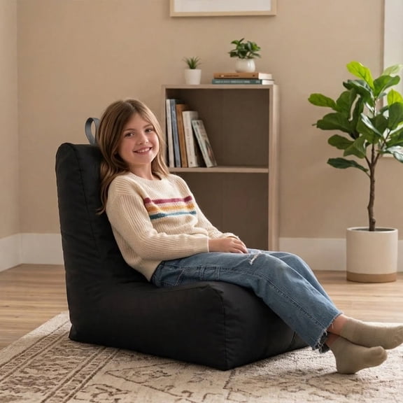 Big Joe Hangzone Lightweight Bean Bag Chair for Kids, Black Smartmax