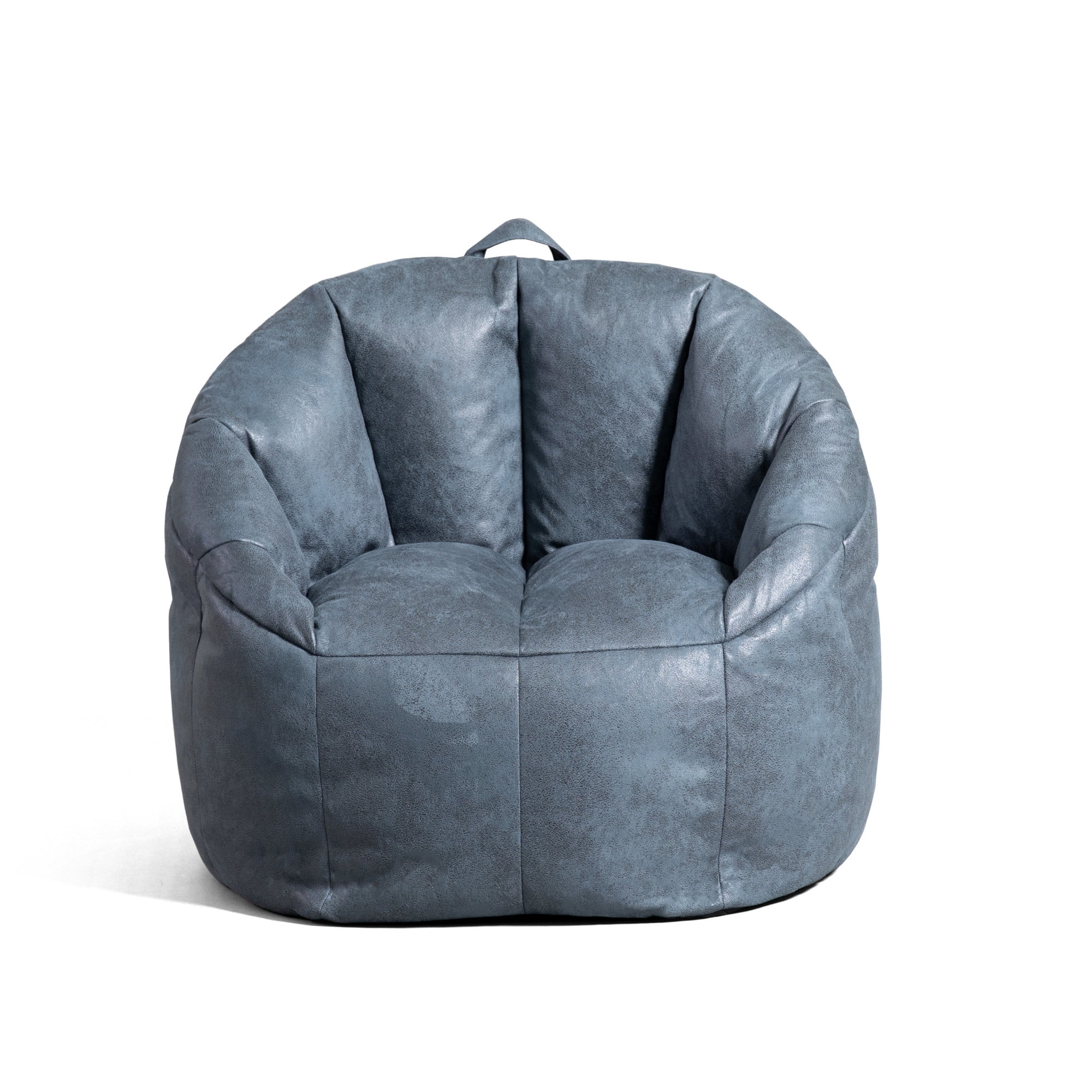 Big Joe Joey Large Bean Bag Chair in Basalt Blue All Ages Faux Leather with On The Go Handle