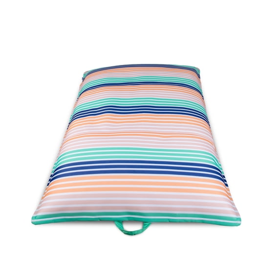 Big Joe Lagoon Lounger No Inflation Needed Pool Float, Rivera Stripe Turquoise Double Sided Mesh, Quick Draining Fabric, 5 feet Giant