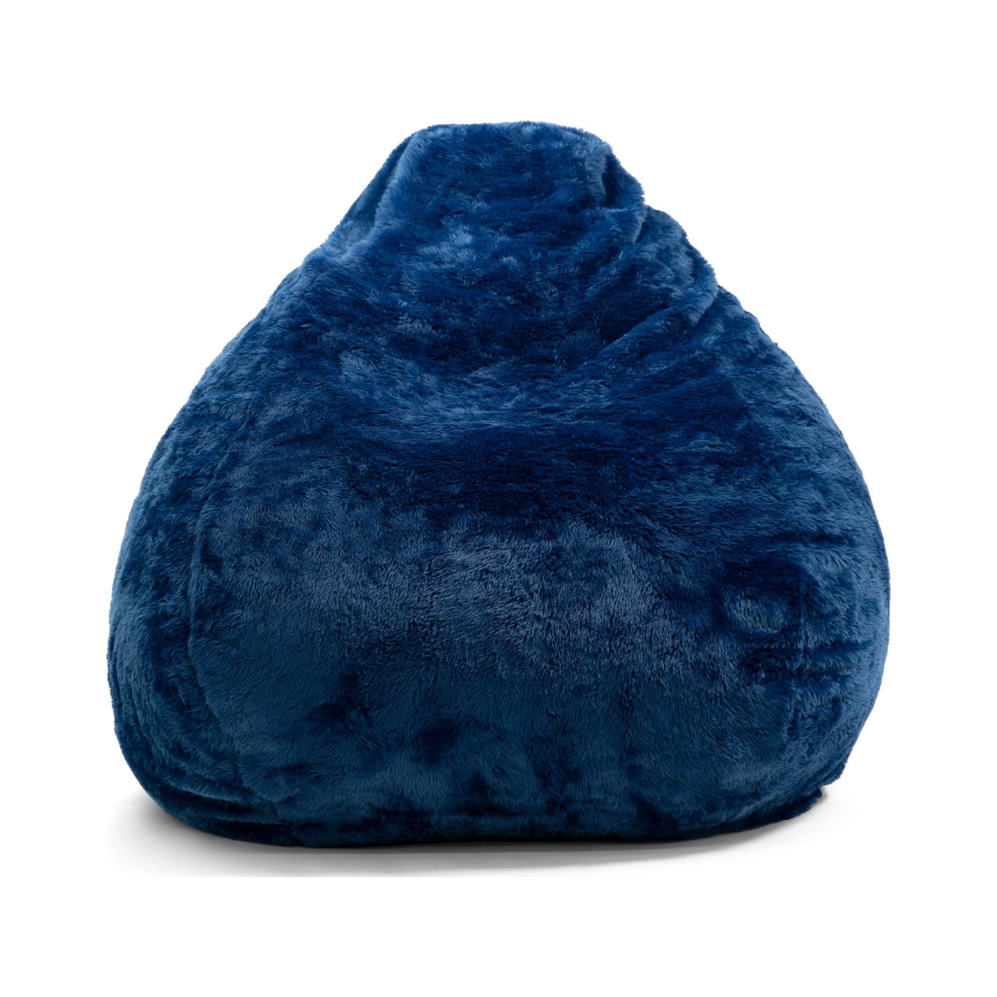 Big Joe Lotus Foam Filled Teardrop Bean Bag Chair with Removable Cover, Navy Short Shag, Soft Faux Fur, 4 feet Big
