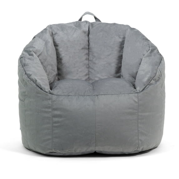 Big Joe Milano Bean Bag Chair for Kids, Teens, Adults, Gray Plush, Ultra-Soft Polyester, Lightweight Seat for Reading Nook and Gaming, 2.5 foot Refillable