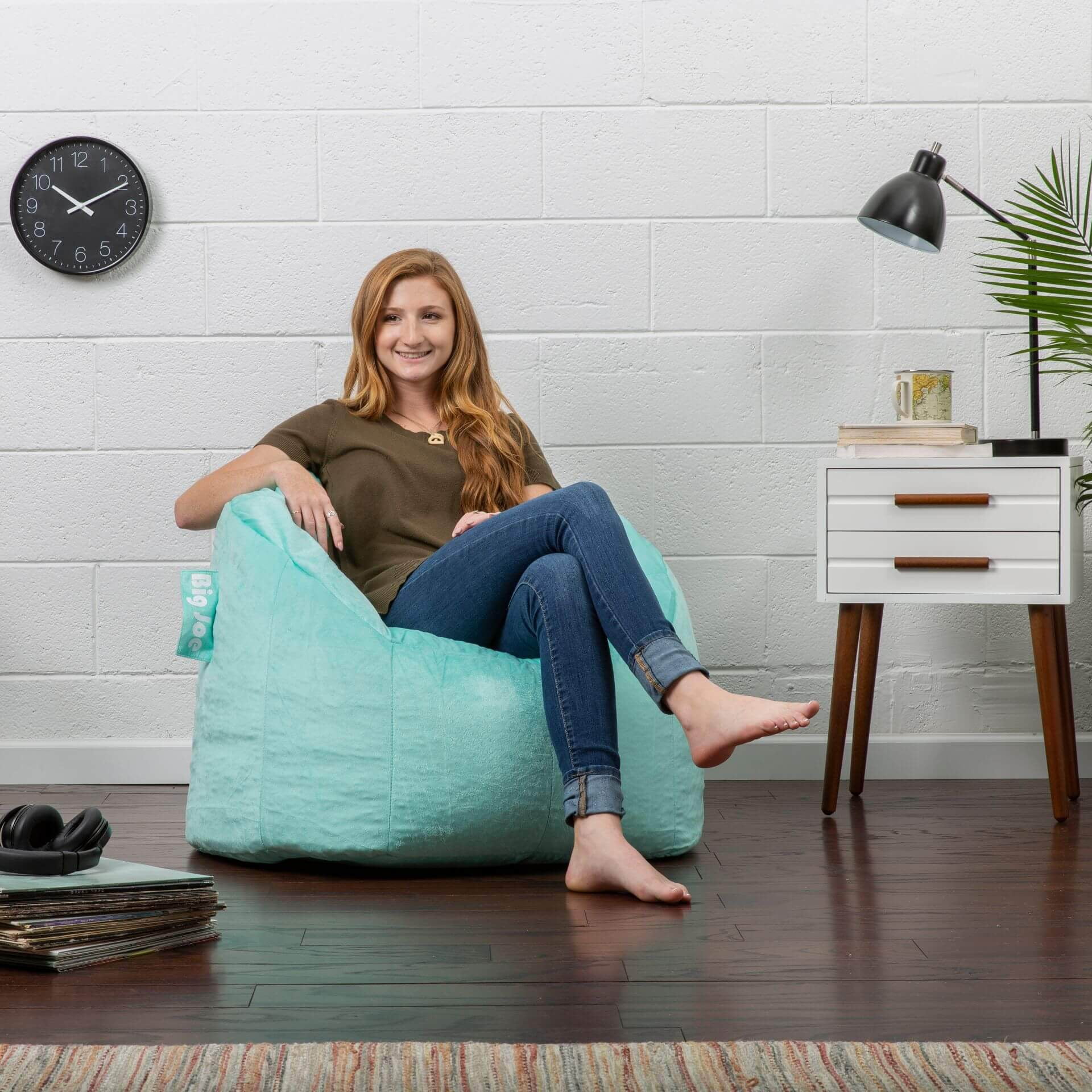 Mint Plush Vinyl Bean Bag Chair with Removable Cover