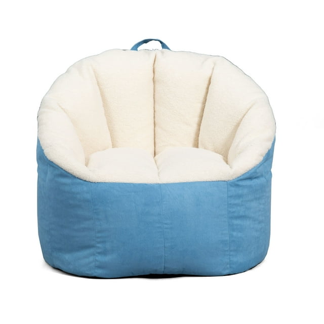 Big Joe Milano Adult Bean Bag Chair, Oat Sherpa and Dusty Blue, Vegan ...