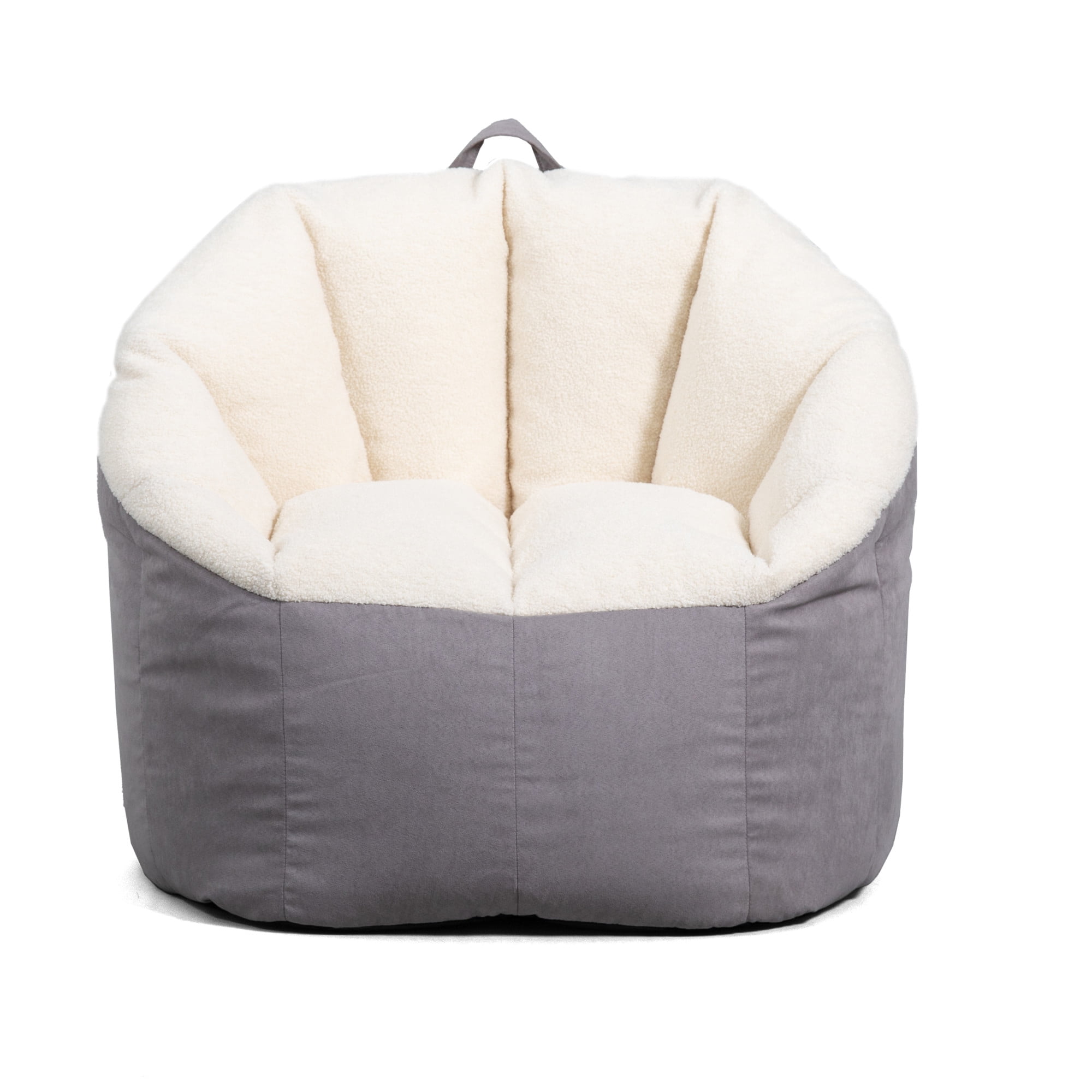 Big Joe Milano Bean Bag Chair, Oat Sherpa and Graphite, Vegan Suede, 2.