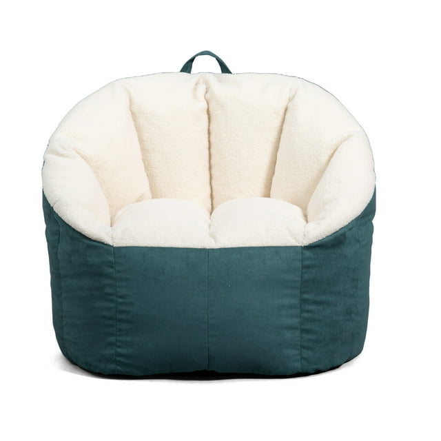 Big Joe Milano Adult Bean Bag Chair, Oat Sherpa and Sage, Vegan Suede