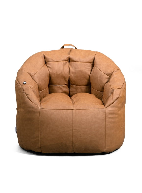 Big Joe Milano w/ Vibe Vibrating Massage Bean Bag Chair, Caramel Montana, Vegan Leather Polyester Blend, 2.5 feet