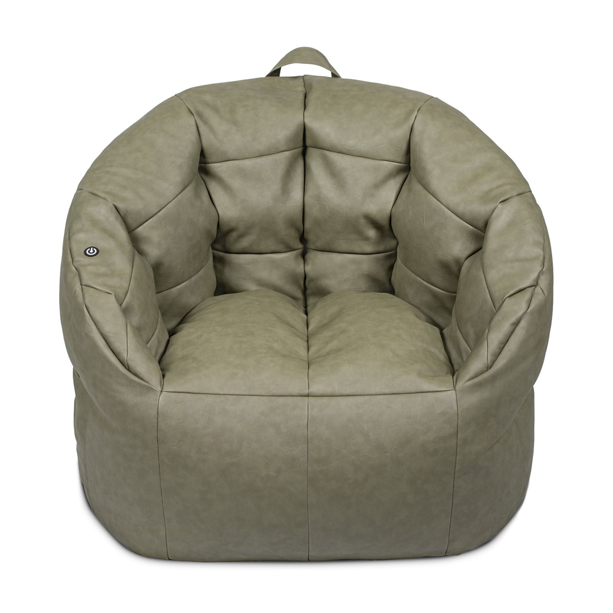 Big Joe Milano w/ Vibe Vibrating Massage Bean Bag Chair for Kids, Teens, Adults, Olive Green, Vegan Leather, Lightweight Seat for Reading Nook and Gaming 2.5 foot Refillable
