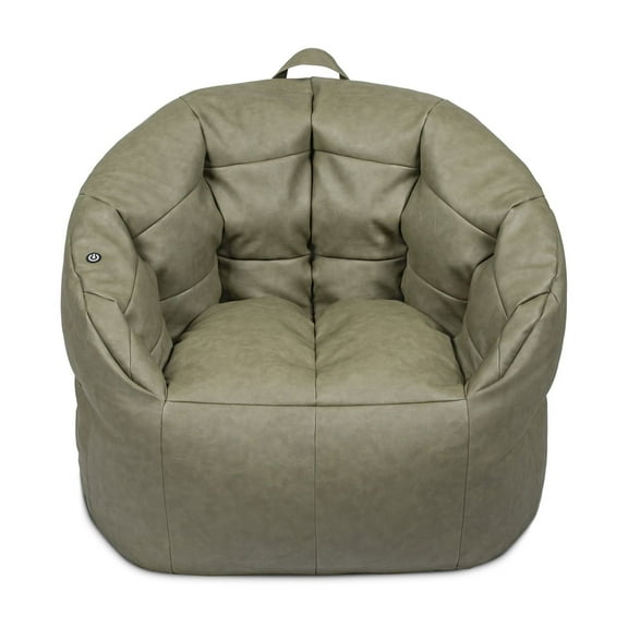 Big Joe Milano w/ Vibe Vibrating Massage Bean Bag Chair for Kids, Teens, Adults, Olive Green, Vegan Leather, Lightweight Seat for Reading Nook and Gaming 2.5 foot Refillable