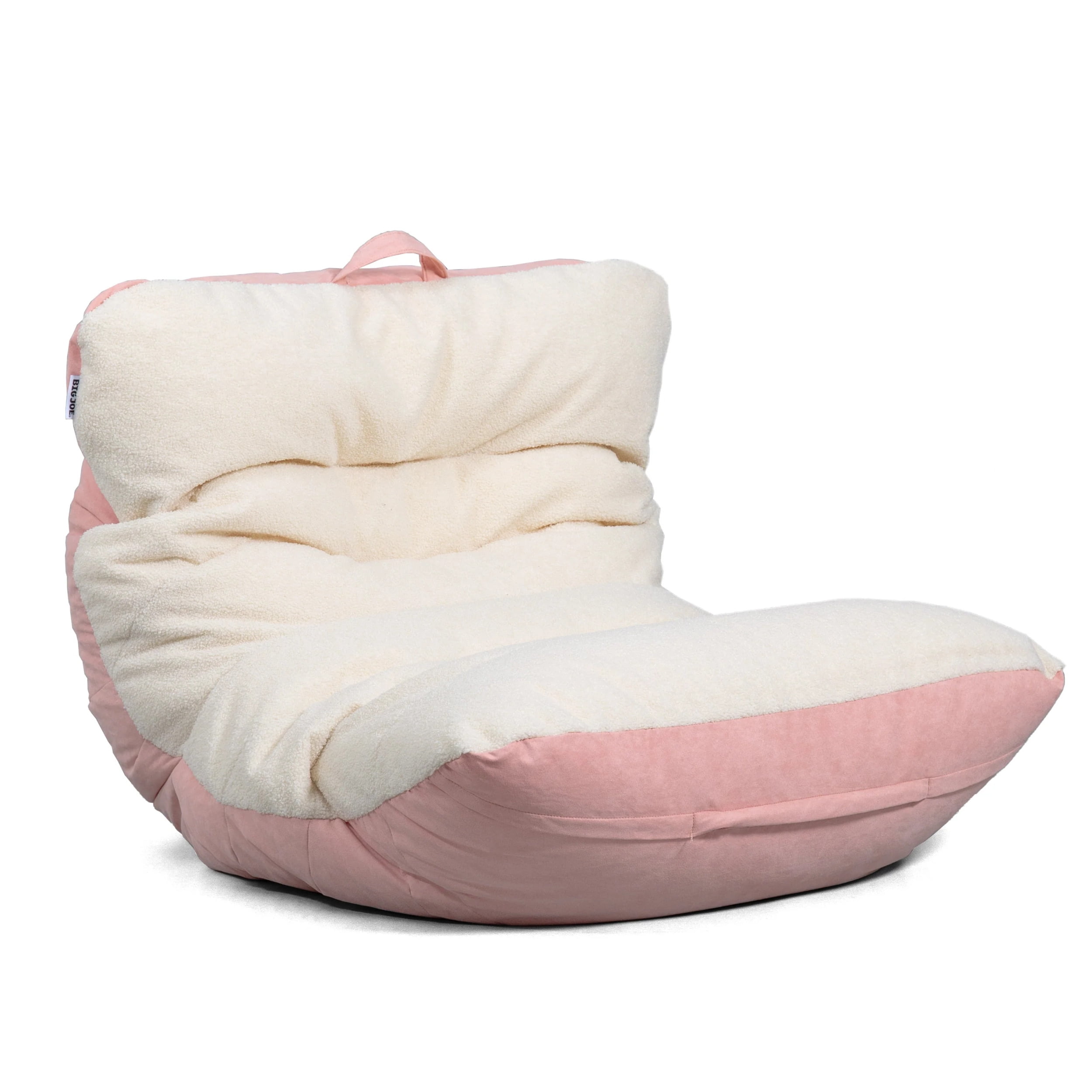 Big Joe Roma Bean Bag Chair, Oat Sherpa and Desert Rose, Vegan Suede, 3