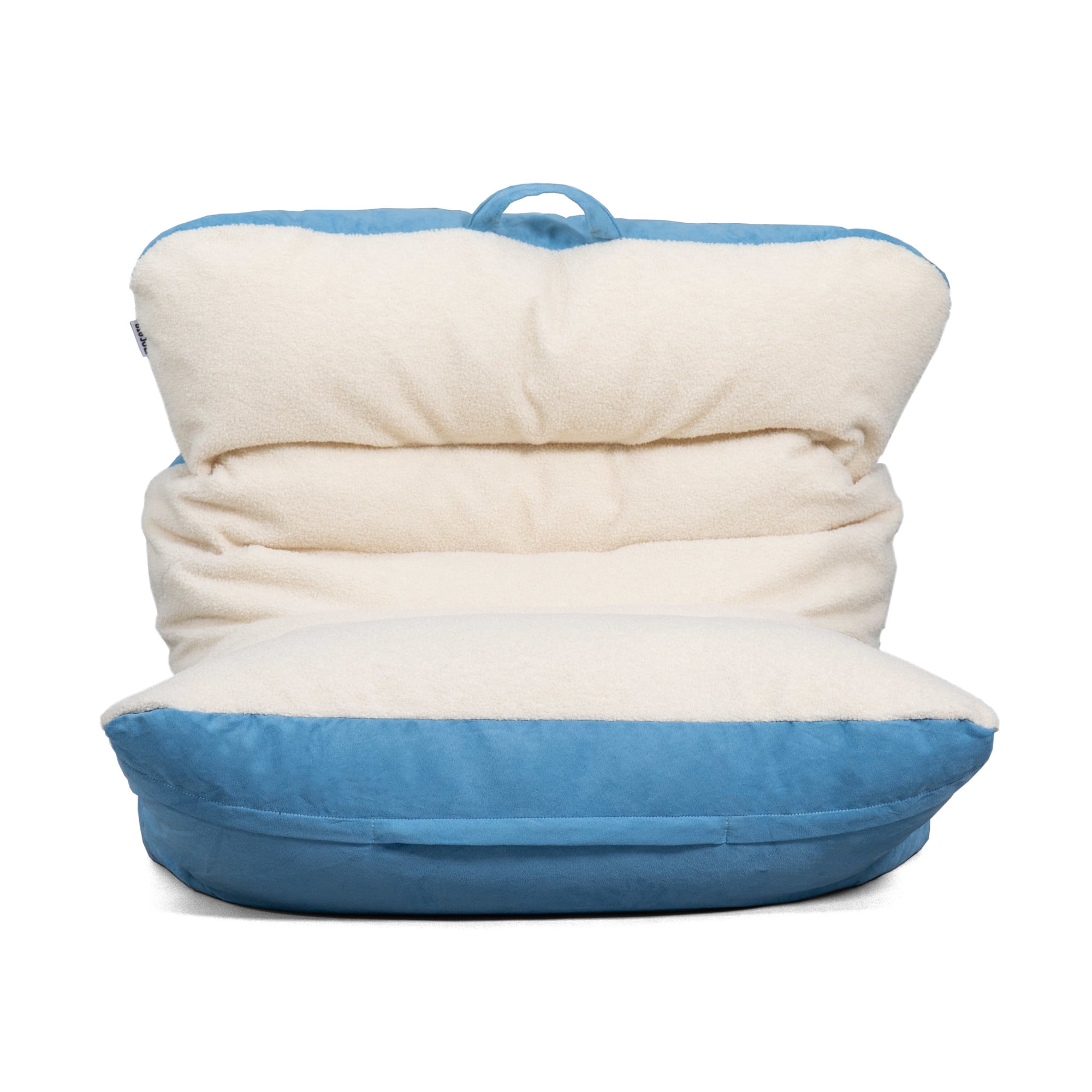 Big Joe Roma Bean Bag Chair, Oat Sherpa and Dusty Blue, Vegan Suede, 3