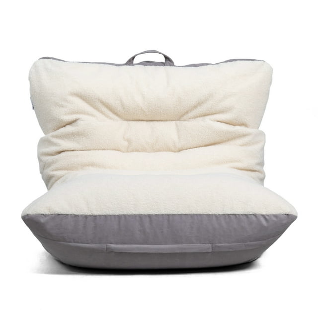 Big Joe Roma Bean Bag Chair, Oat Sherpa and Graphite, Vegan Suede, 3