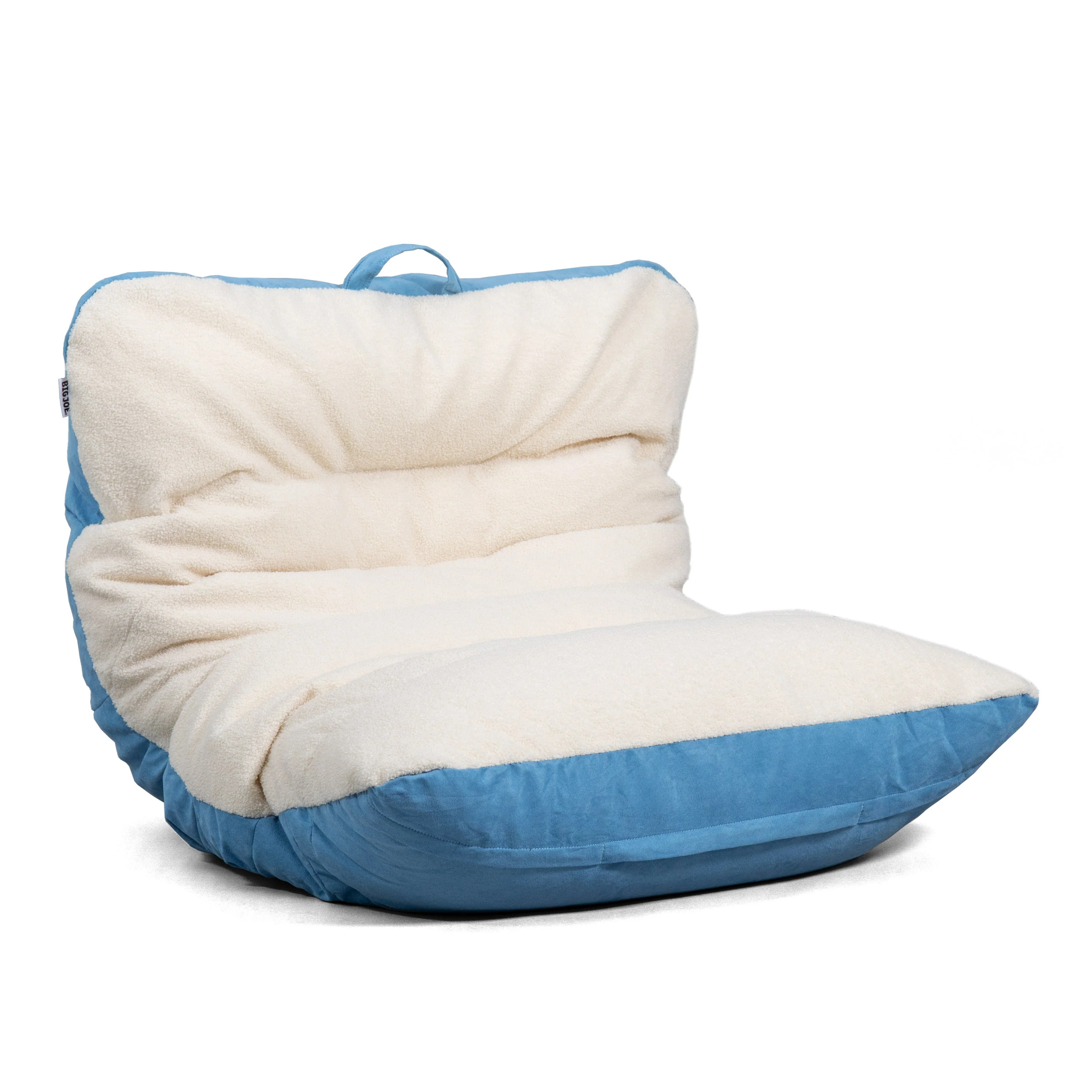 Big Joe Roma Bean Bag Chair, Oat Sherpa and Dusty Blue, Vegan Suede, 3
