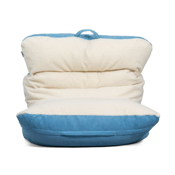Big Joe Roma Bean Bag Chair, Oat Sherpa and Dusty Blue, Vegan Suede, 3 feet