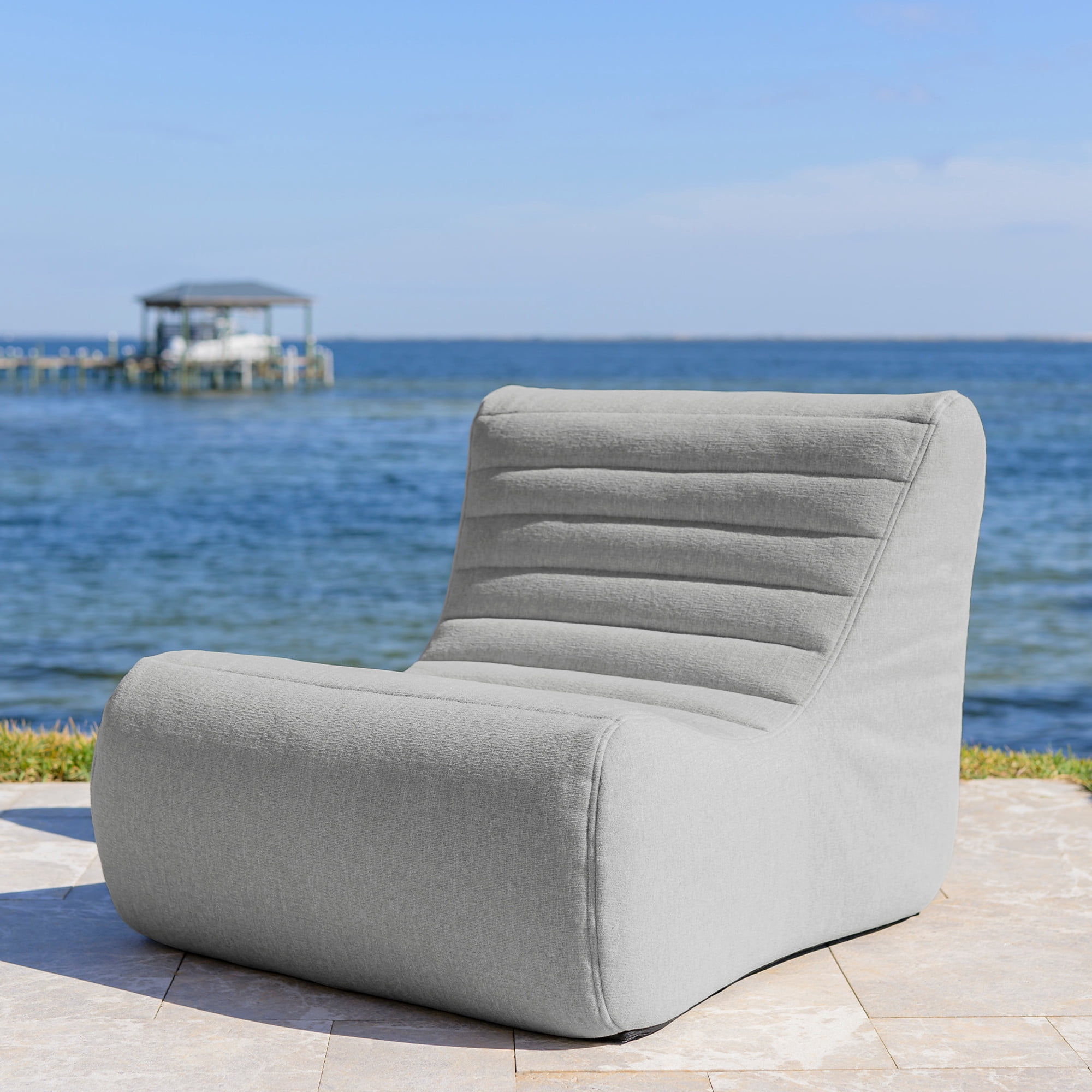 Big Joe Solvana Lounge Chair, Outdoor Performance Linen Weather-Resistant Fabric, Link Chair, Port Gray