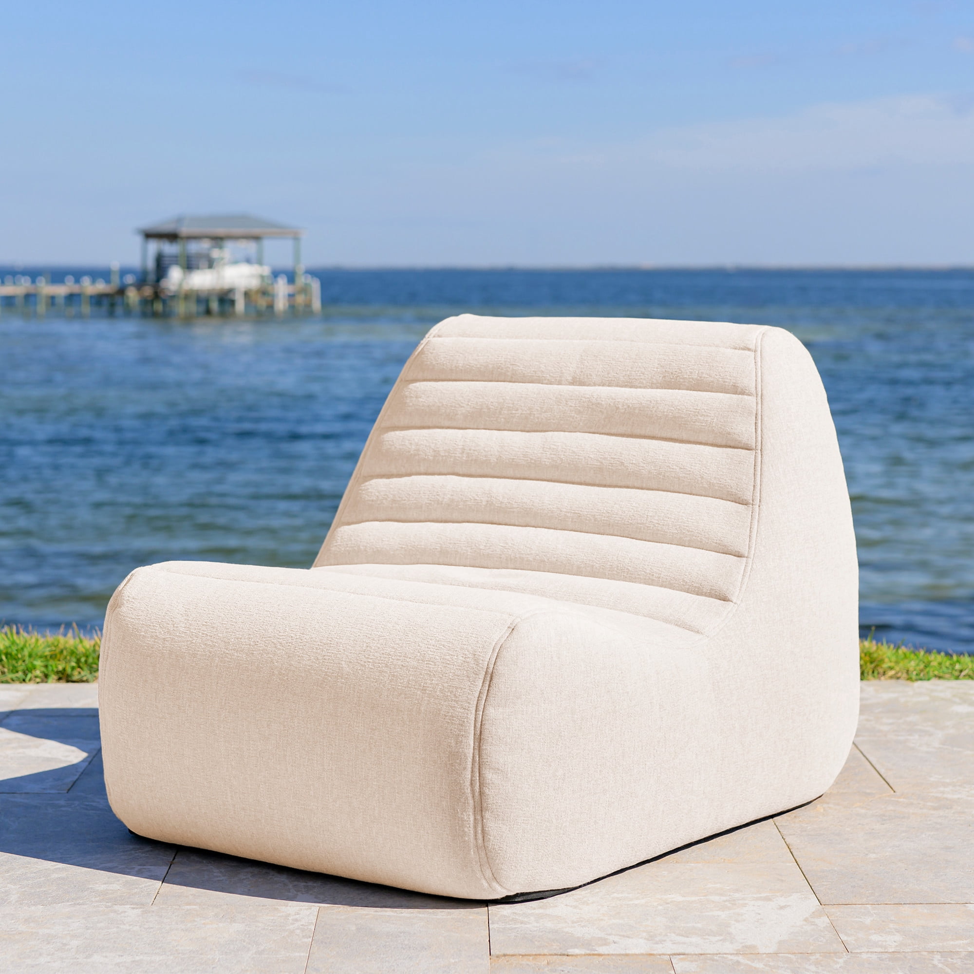 Big Joe Solvana Lounge Chair, Outdoor Performance Linen Weather-Resistant Fabric, Primary Chair, Sunlit Cream