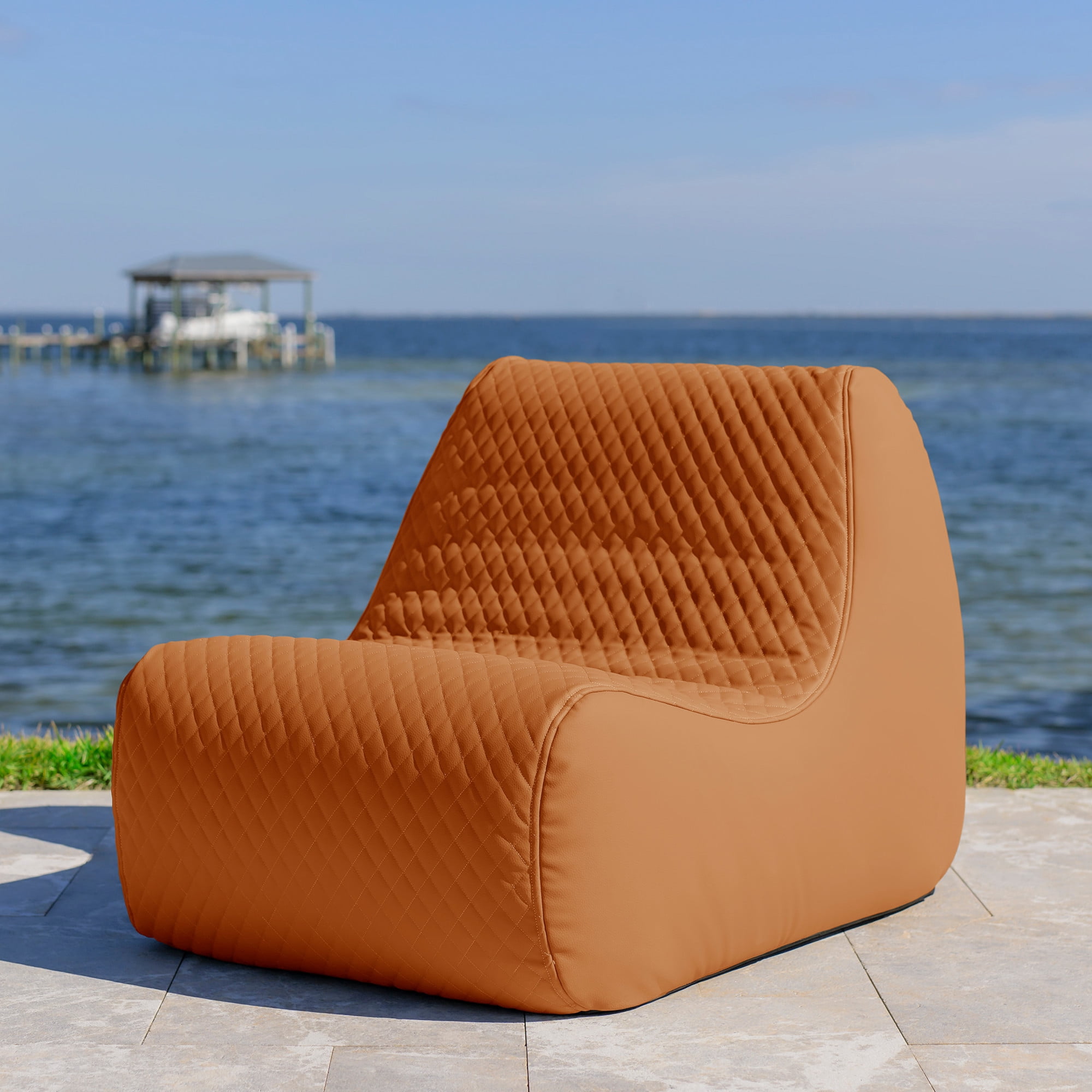 Big Joe Solvana Lounge Chair, Outdoor Weather-Resistant Cool Touch Silicone Stitched Leather, Primary Chair, Honey Sand
