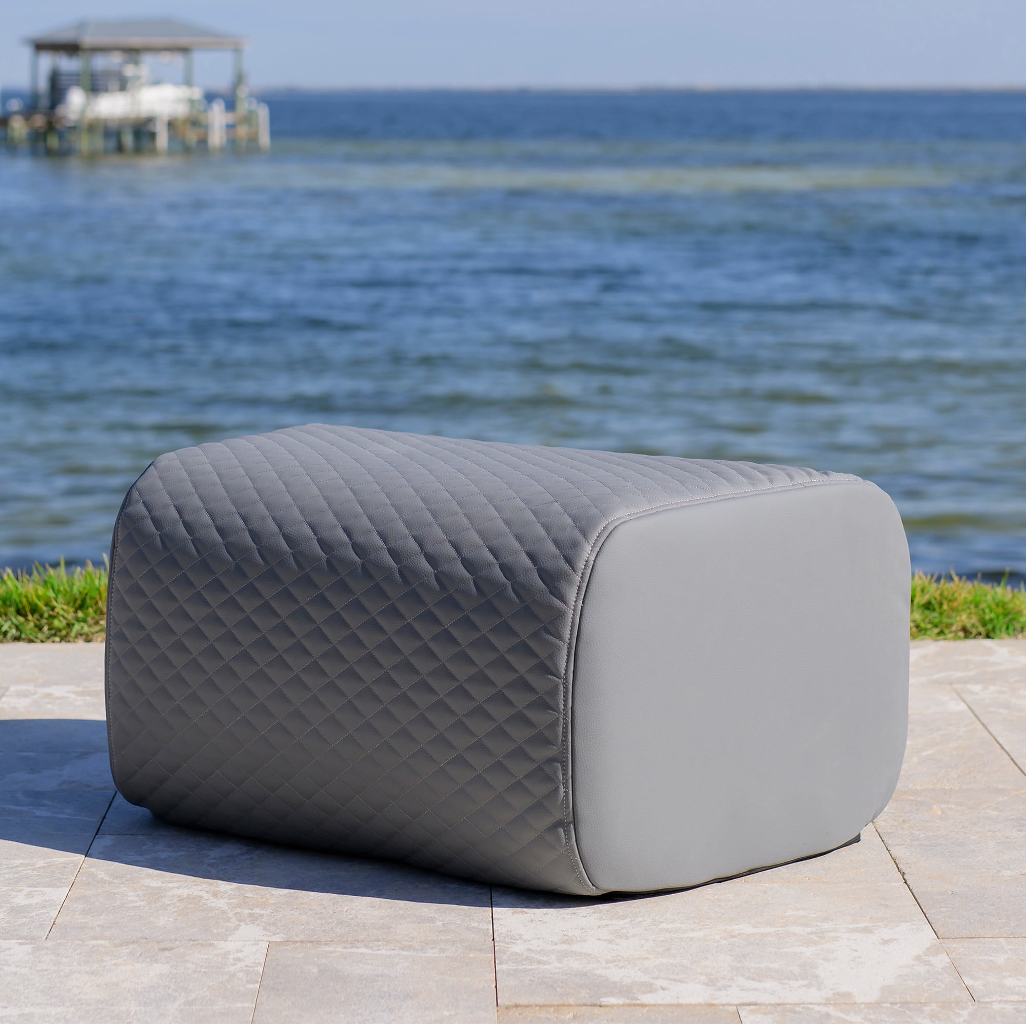 Big Joe Solvana Outdoor Ottoman, Weather-Resistant Cool Touch Silicone Stitched Leather, Ottoman Only, Moonlit Gray