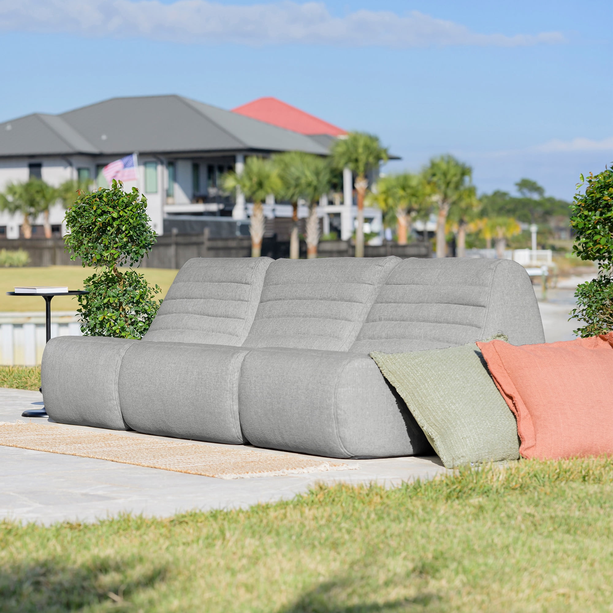 Big Joe Solvana Outdoor Sectional, 3 Piece Patio Furniture Set, Performance Linen Weather-Resistant Fabric Sofa, Port Gray