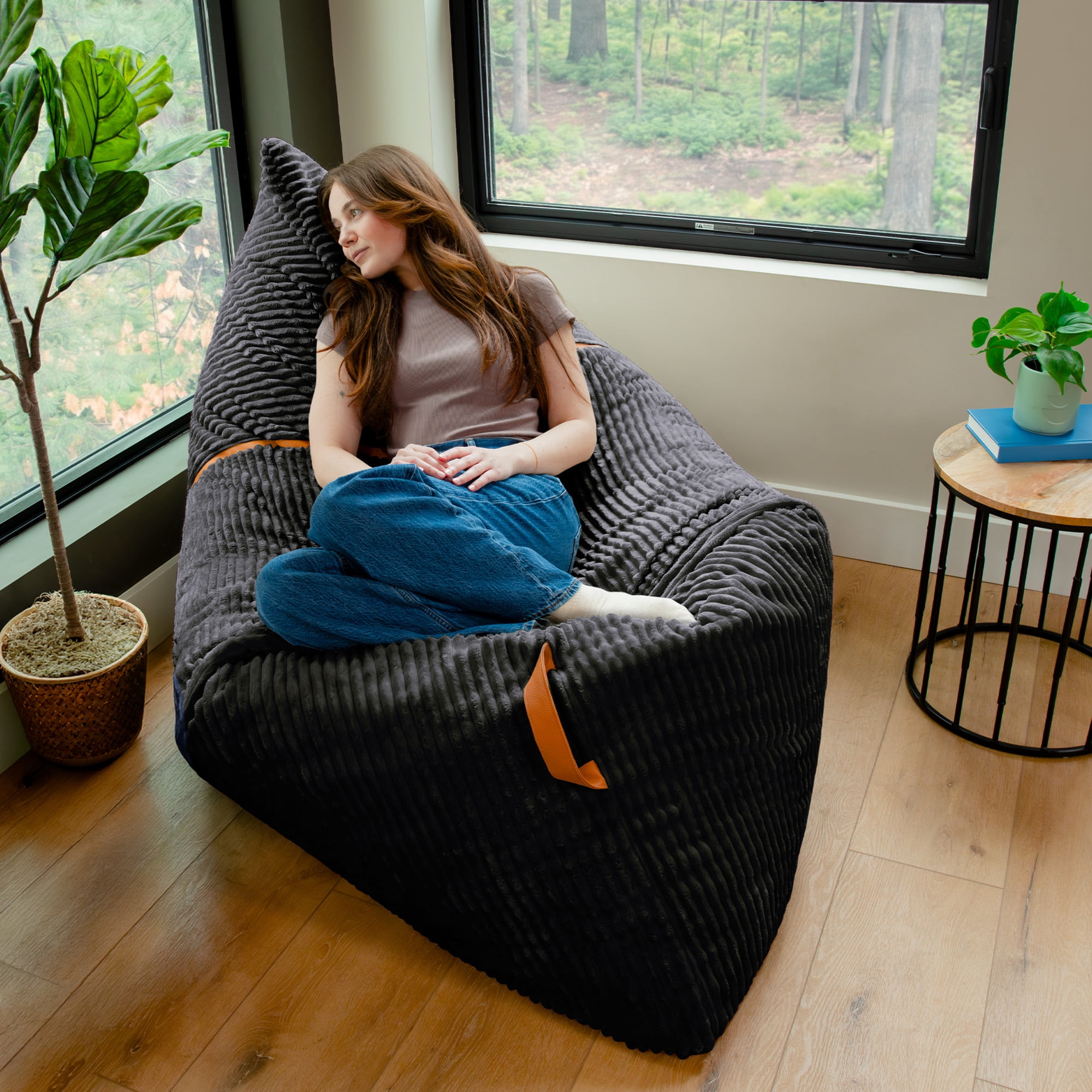 Big Joe Turnabout 3-in-1 Convertible Bean Bag Chair, Black Licorice