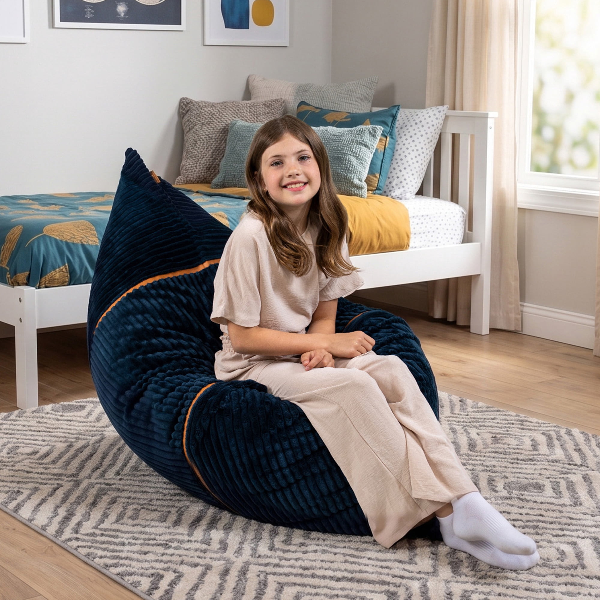 Big Joe Turnabout 3-in-1 Convertible Kids Bean Bag Chair, Midnight Blue