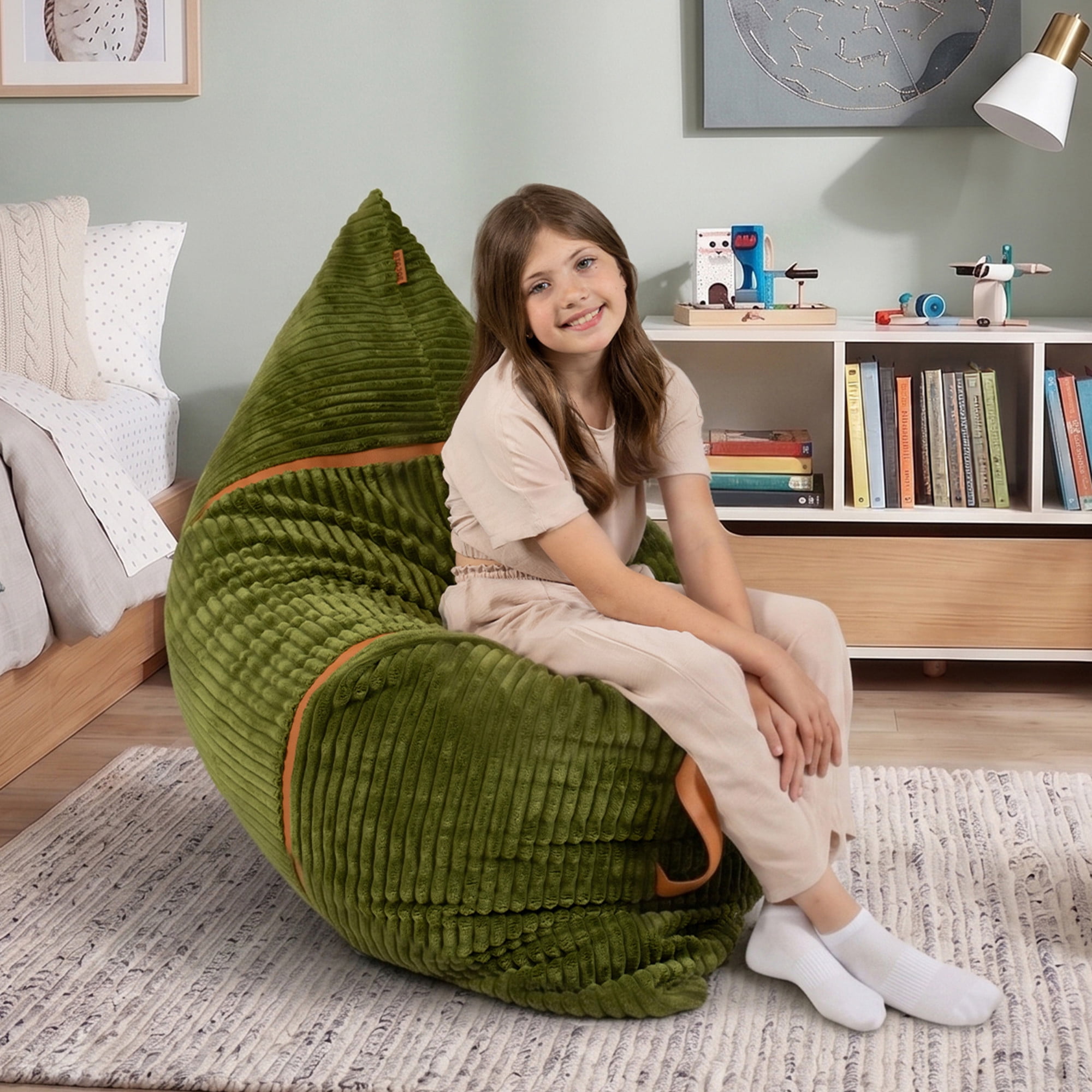 Big Joe Turnabout 3-in-1 Convertible Kids Bean Bag Chair, Moss Green