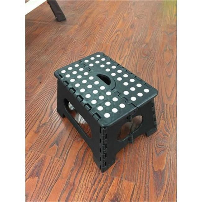 Black Foldable Plastic Step Stool with Antislip Vinyl Tread