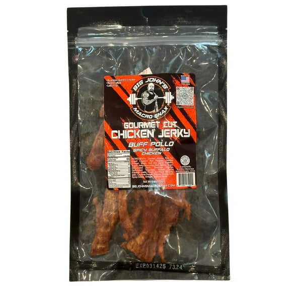 Big John's Macro Snax Buff Pollo Spicy Red Hot Chicken Jerky - Tender, High-Protein Snack, Low-Calorie, Gluten-Free, Bold Flavor, On-the-Go Meal Replacement  6 Oz
