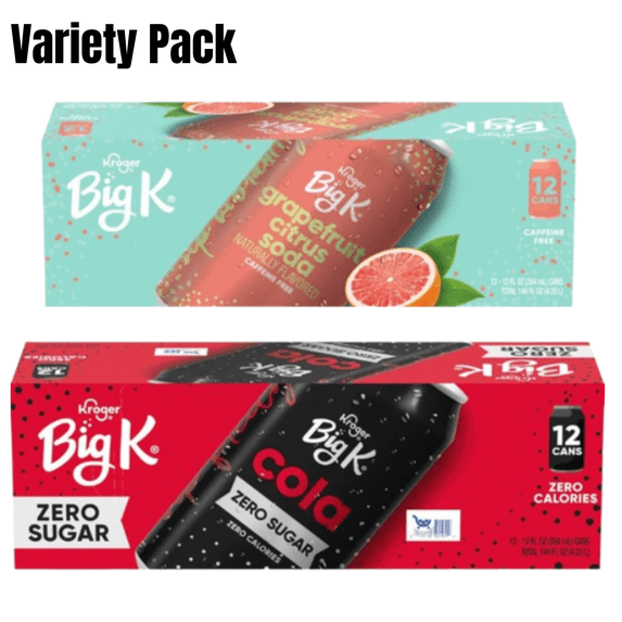 Big K Soda Variety Pack – Grapefruit Citrus Caffeine Free & Cola Oh! Zero Calorie, 12 fl oz, 24 Cans (12 Each)