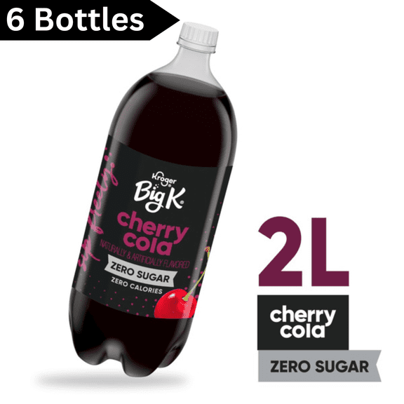 Big K Zero Sugar Cherry Cola Soda 67.6 fl oz Bottles, 6 Count