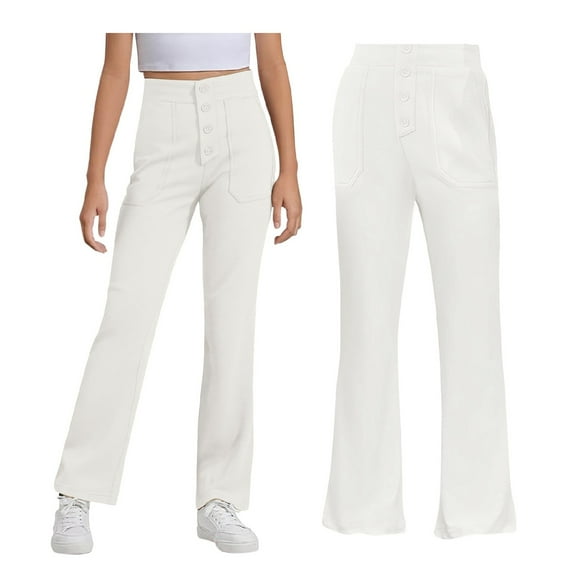 Big Kid 5-14 Years Girls' School Uniform Pull on Stretch Twill Pant, Straight Leg, Multipack White 9-10 Years