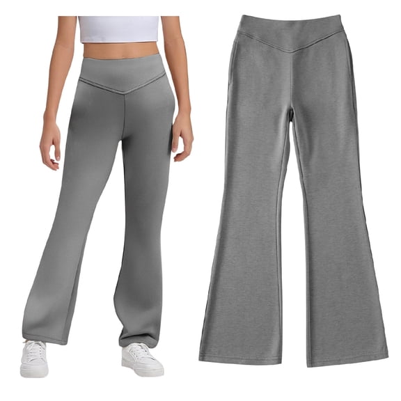 Big Kid 5-14T Girls Flare Leggings Bell Bottoms School Uniform Pants High Waisted Flared Leggings for Teen Girls Grey 11-12 Years