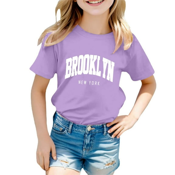 Big Kid Boy And Girl Fashion Casual Print Round Neck Loose Short Sleeve T Shirt Top T Shirts Bulk Kids Long Sleeve Light Shirt Girl Shirts Crop Tops Crop Tops for Kids 9-10 Girls 10-11 Years Purple