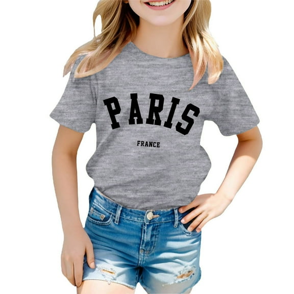 Big Kid Boy And Girl Fashion Casual Print Round Neck Loose Short Sleeve T Shirt Top Top Teen Girl Books Girls Small Tops Little Blouses 4t Girls Fall Tops Clothes 12 to 14 Lime 11-12 Years Gray