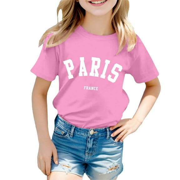 Big Kid Boy And Girl Fashion Casual Print Round Neck Loose Short Sleeve T Shirt Top Top Teen Girl Books Girls Small Tops Little Blouses 4t Girls Fall Tops Clothes 12 to 14 Lime 11-12 Years Pink