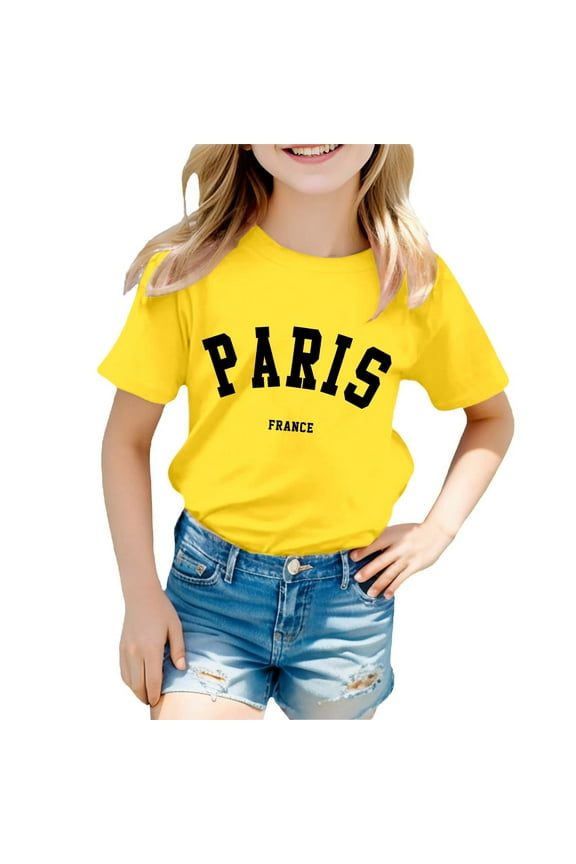 Big Kid Boy And Girl Fashion Casual Print Round Neck Loose Short Sleeve T Shirt Top Top Teen Girl Books Girls Small Tops Little Blouses 4t Girls Fall Tops Clothes 12 to 14 Lime 11-12 Years Yellow