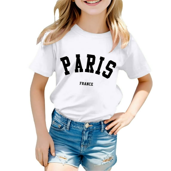 Big Kid Boy And Girl Fashion Casual Print Round Neck Loose Short Sleeve T Shirt Top Undershirts for Girls 5-6 You Sound like A Girl Toddler Long Sleeve Tops Pack Long Shirt Kids 9-10 Years White