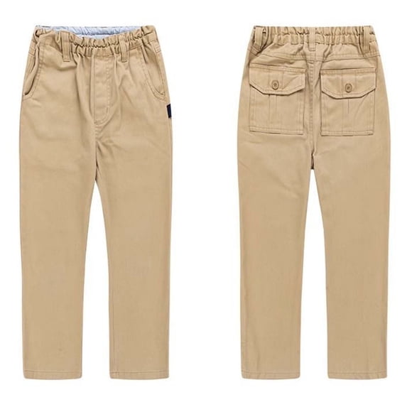 Big Kid Boys Girls Straight Pants School Uniform Stretchy Leggings Size 3-12 Years Khaki 10-11 Years