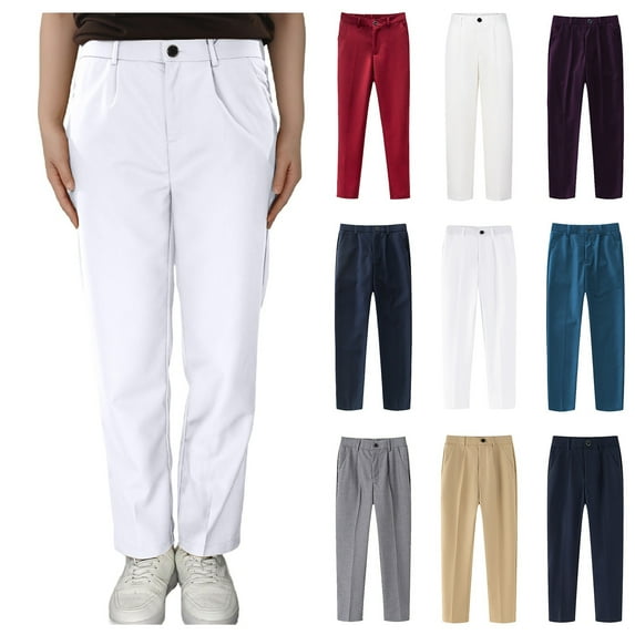 Big Kid Boys' Little Stretch Twill Skinny Leg Pant with Pockets, School Uniforms for Kids and Teens White 13-14 Years