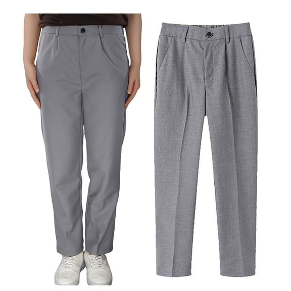 Big Kid Boys' School Uniform High Waisted Bootcut Pants, Elastic Waistband with Button Closure, Twill Material Grey 9-10 Years