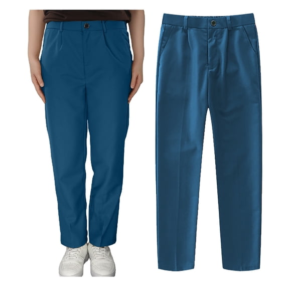 Big Kid Boys' School Uniform High Waisted Bootcut Pants, Elastic Waistband with Button Closure, Twill Material Sky Blue 9-10 Years